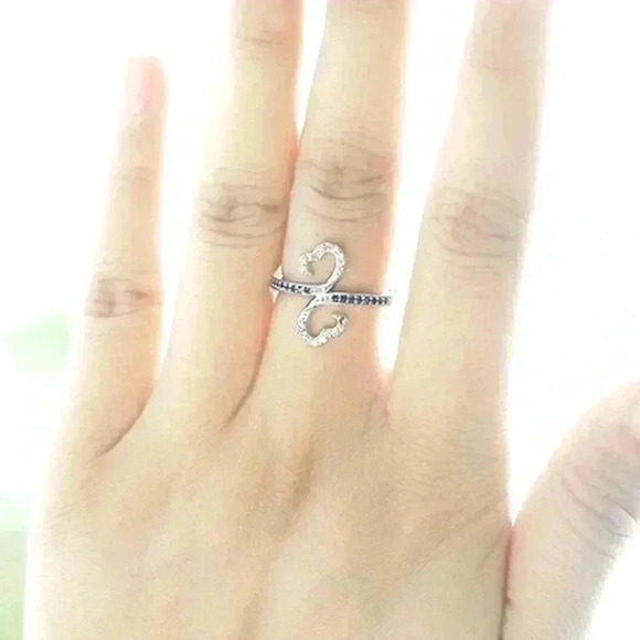 New 925 Silver Diamond Blue Sapphire Infinity Heart Ring - Picture 2 of 5